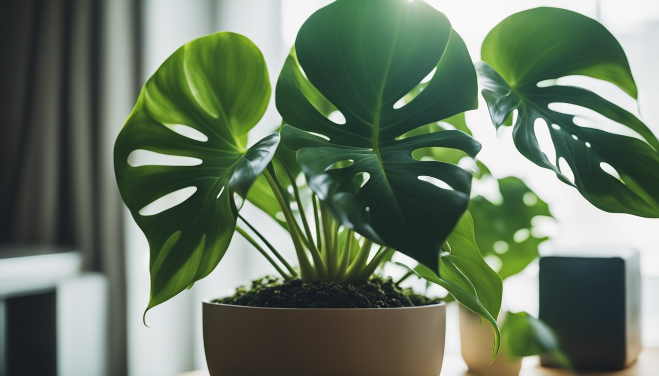 A lush Split Leaf Philodendron thrives in a decorative pot in a bright indoor space