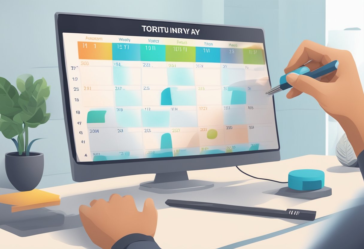 A calendar with workout days marked and a hand adjusting frequency