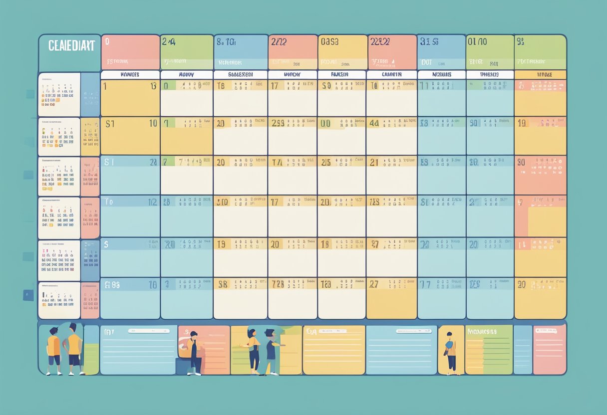 A person's calendar with different days filled in with various exercise activities and durations