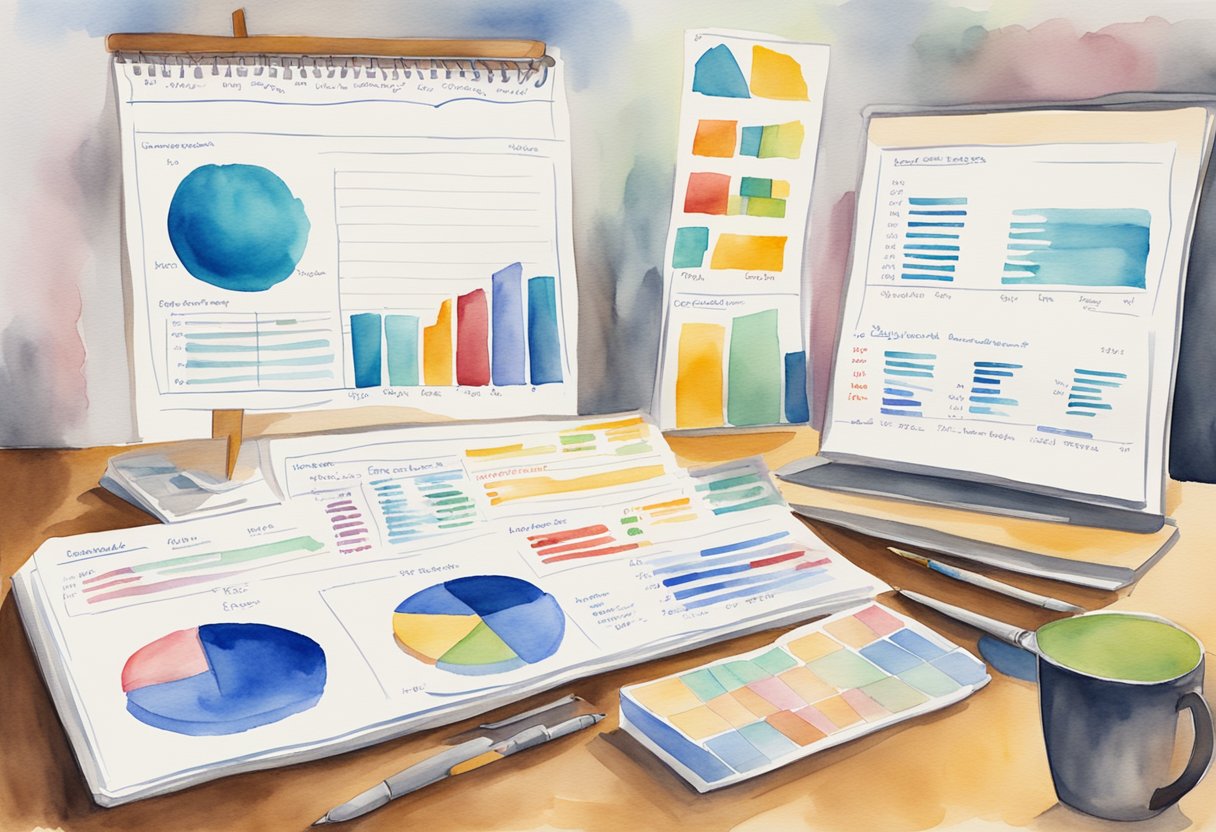 A table with charts and graphs displaying performance review data