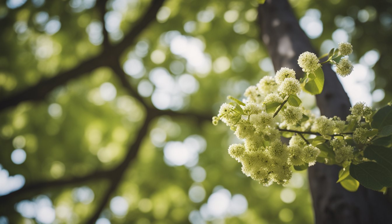 A Boswellia tree stands tall in its natural habitat, with resin oozing from its trunk and branches