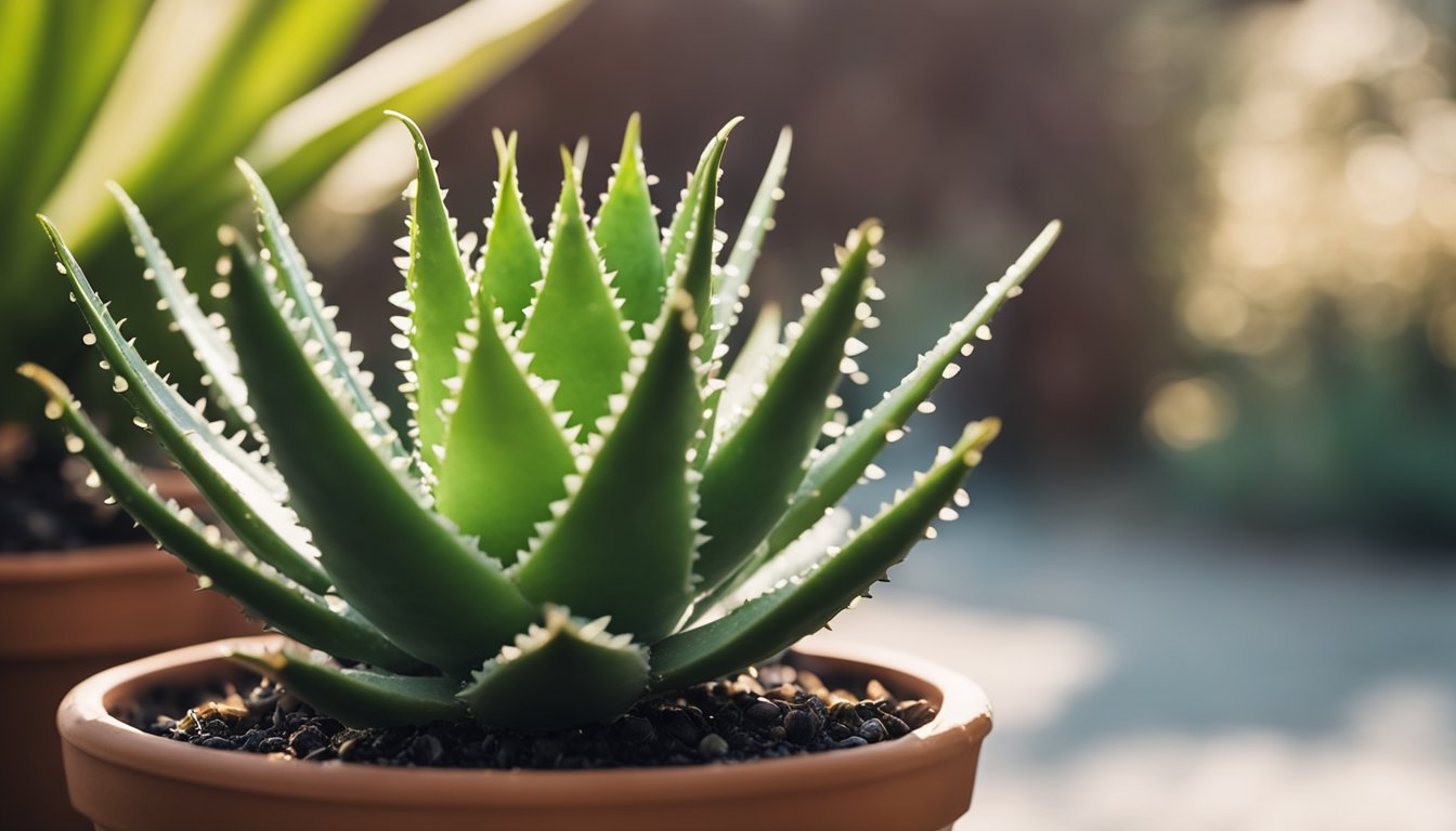 A thriving aloe vera plant in a pot, showcasing its robust, succulent leaves