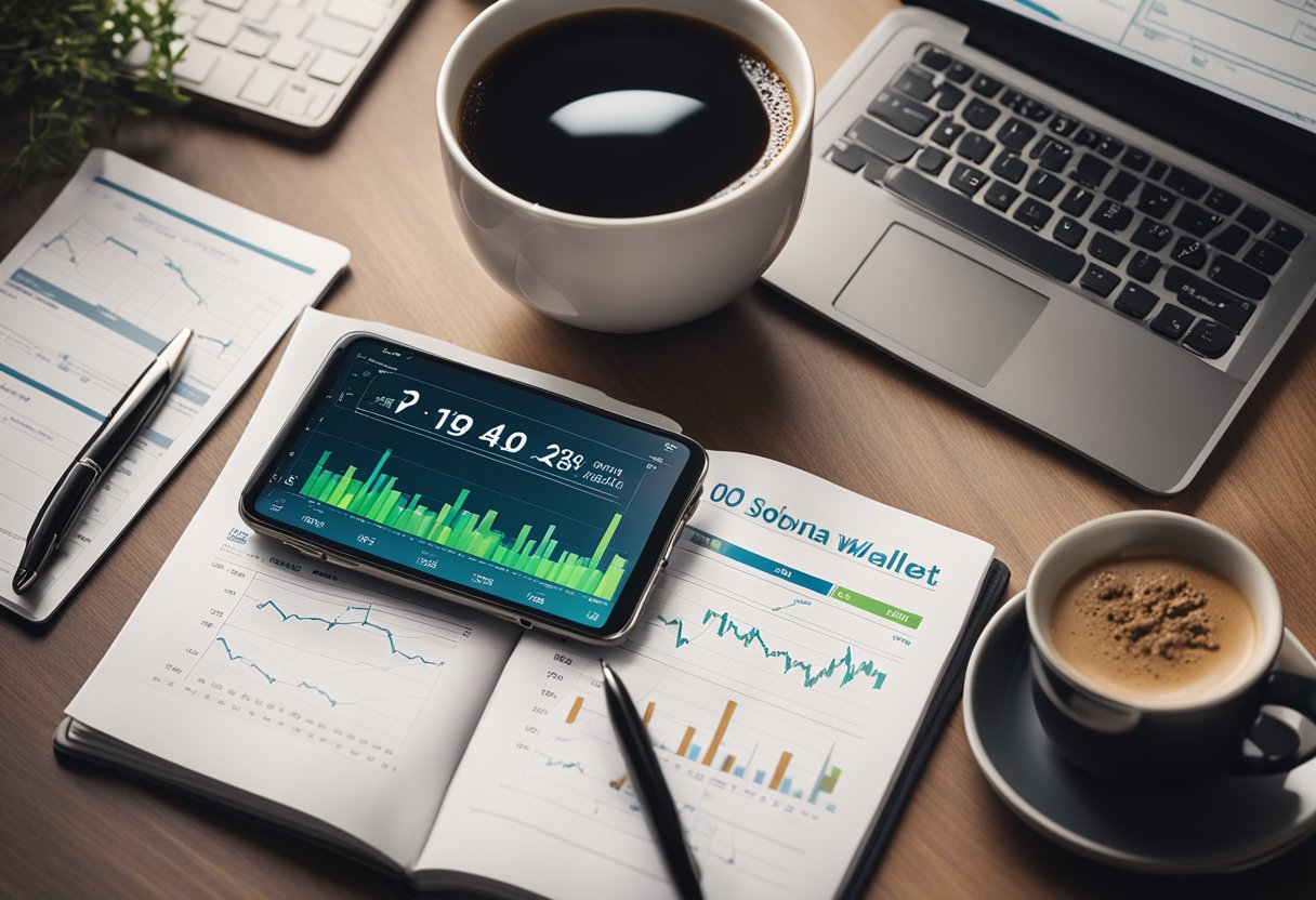 A table displaying 10 Solana wallet logos, surrounded by charts and graphs showing performance metrics