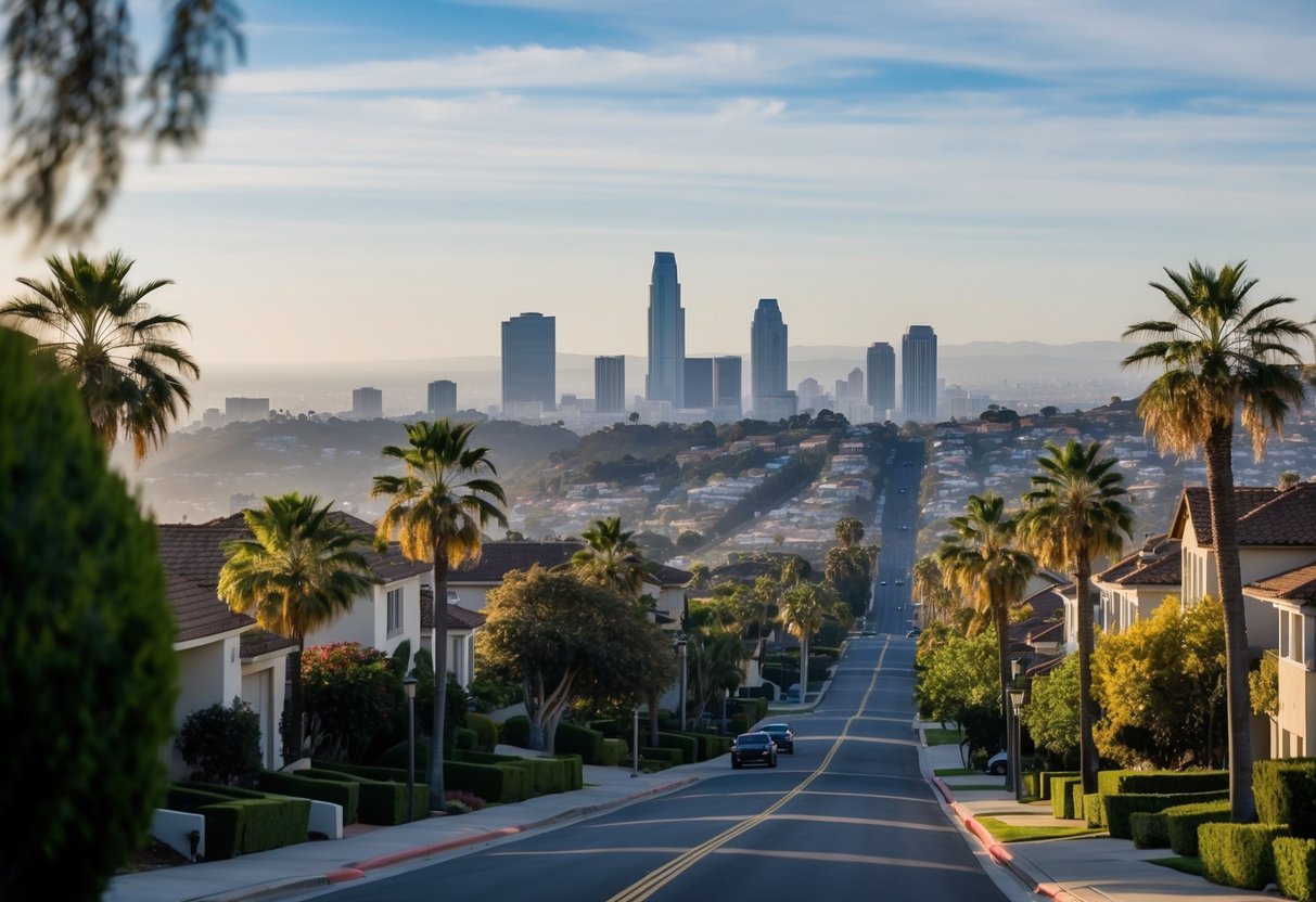 Luxury homes line the hilly streets of Mission Hills, with palm trees swaying in the gentle breeze and the San Diego skyline in the distance