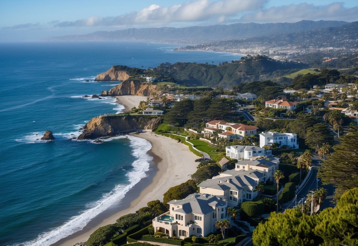 A panoramic view of Point Loma, featuring upscale homes, lush greenery, and a scenic coastline overlooking the Pacific Ocean