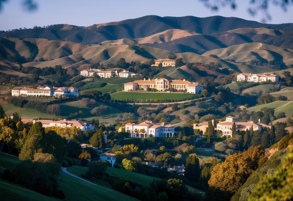 Lush, sprawling mansions nestled among rolling hills in Portola Valley, Silicon Valley