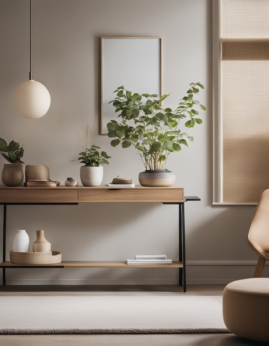 Une chambre propre et dégagée avec une décoration minimaliste. Des meubles simples, des couleurs neutres et quelques accessoires soigneusement choisis créent un espace serein et organisé.