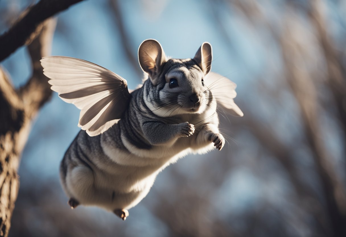 A chinchilla with wings soaring through the sky