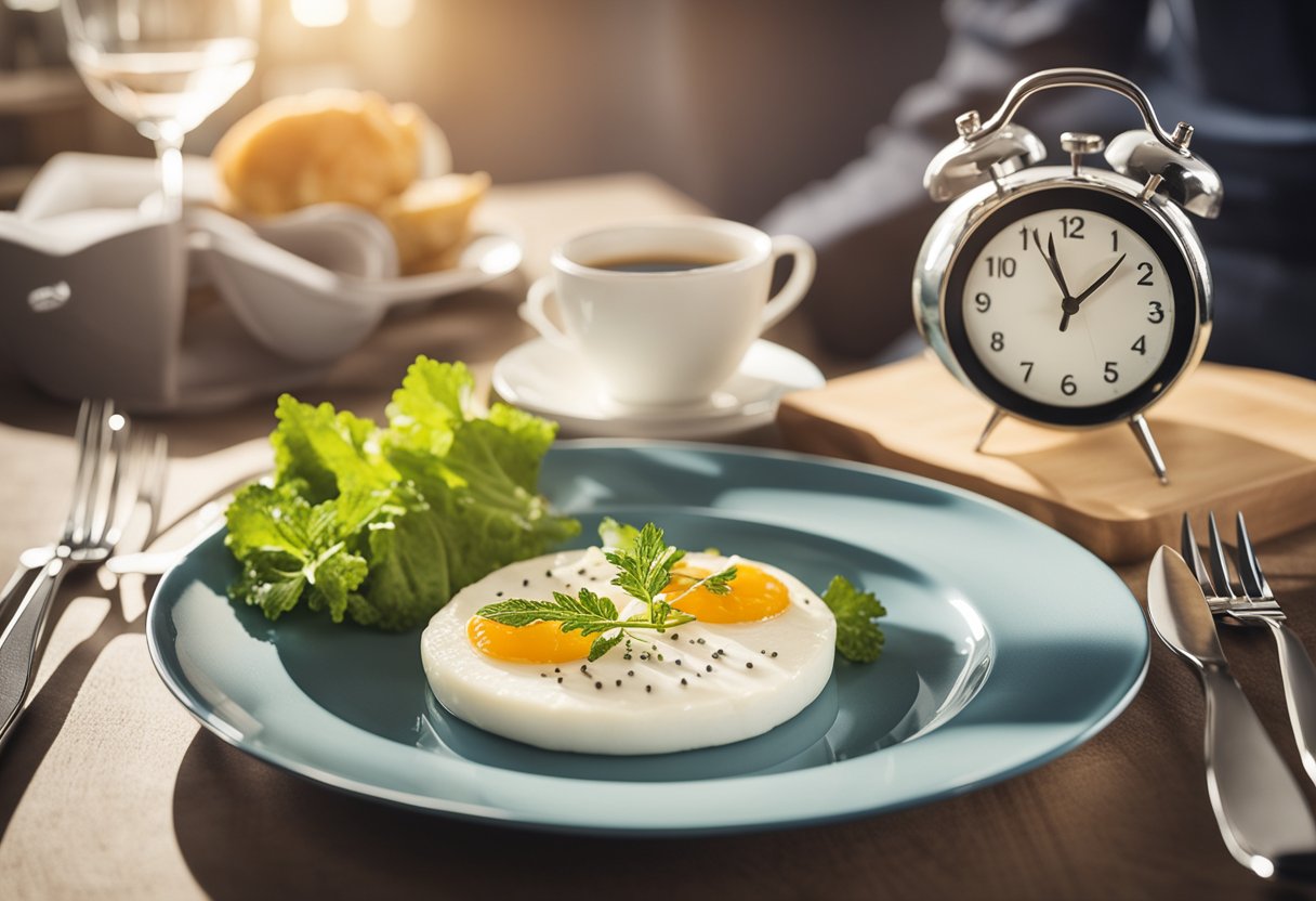 A Clock Showing Different Times Of Day With A Plate Of Food And An Empty Plate To Depict Intermittent Fasting