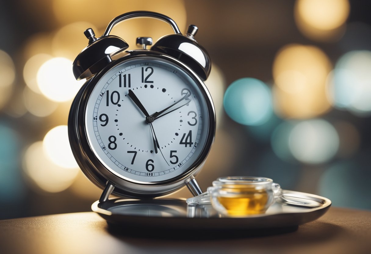 A Clock Showing A 16-Hour Fasting Window With An 8-Hour Eating Window. A Person Taking Supplements To Manage Side Effects