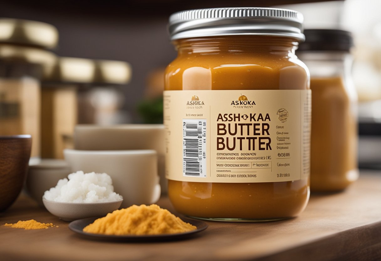 A jar of Ashoka Butter Chicken Paste 200g sits on a clean, organized pantry shelf with other cooking ingredients