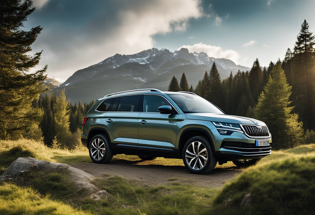 Una vista panoramica del modello Skoda Kodiaq in un'ambientazione scenica