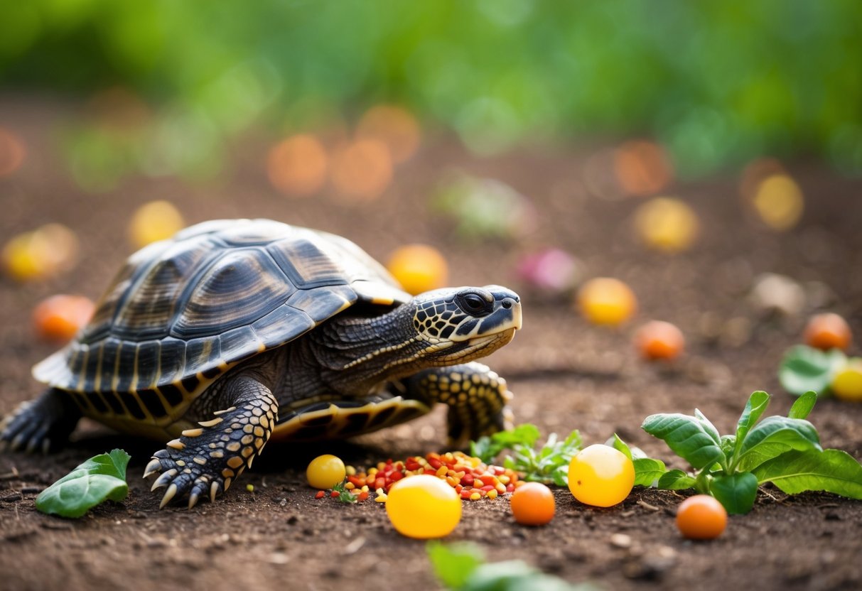 Eine Schildkröte, die nach saisonalen Zutaten sucht, um ihr eigenes Futter zuzubereiten.