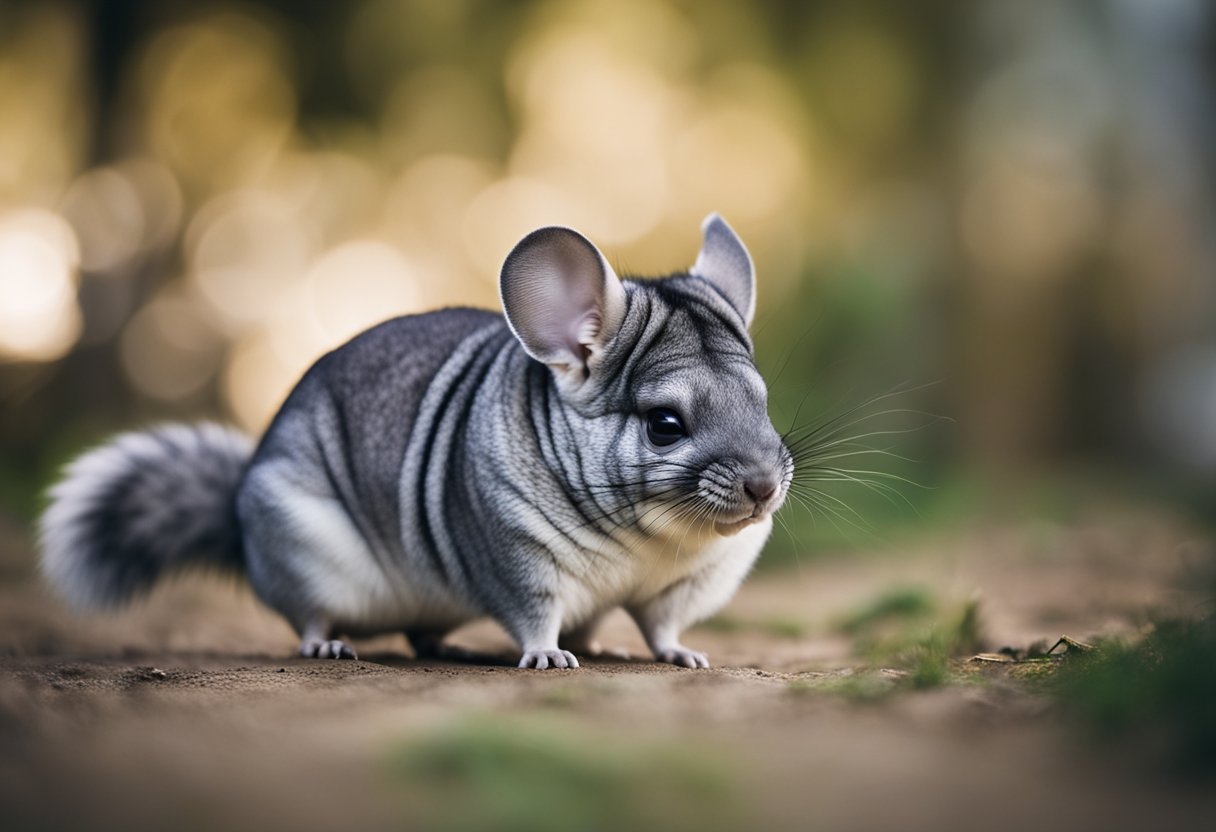 A chinchilla baring its teeth and arching its back defensively