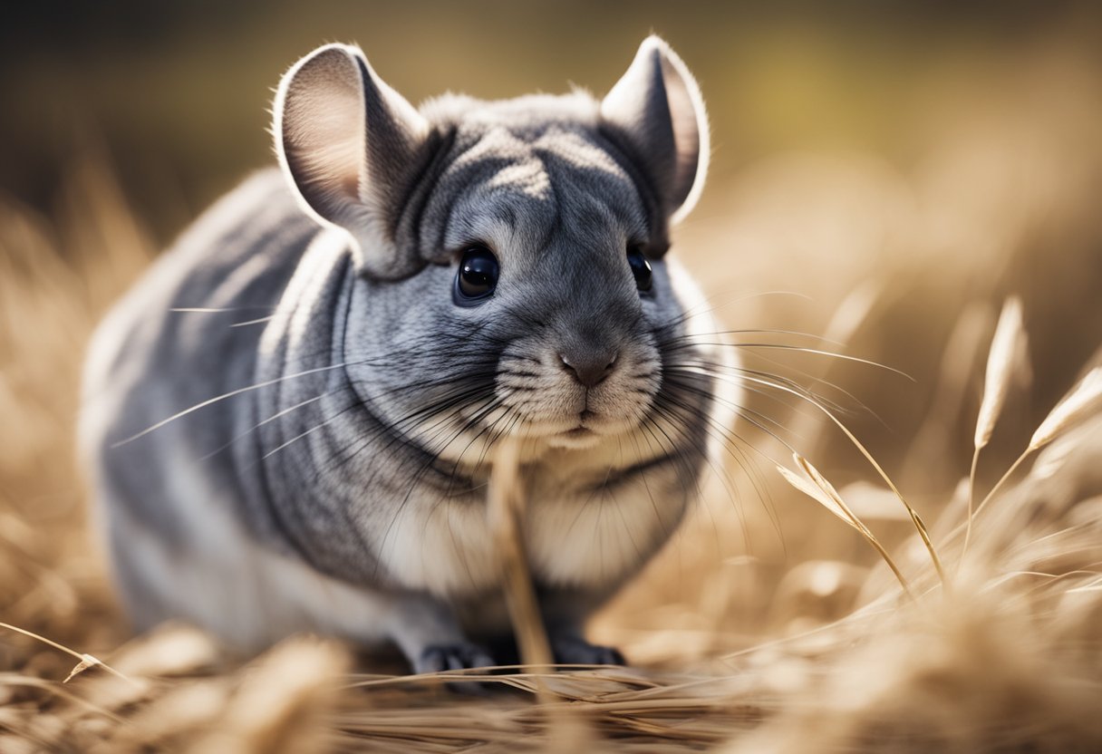 A chinchilla surrounded by oats, with a small pile of oats in the foreground