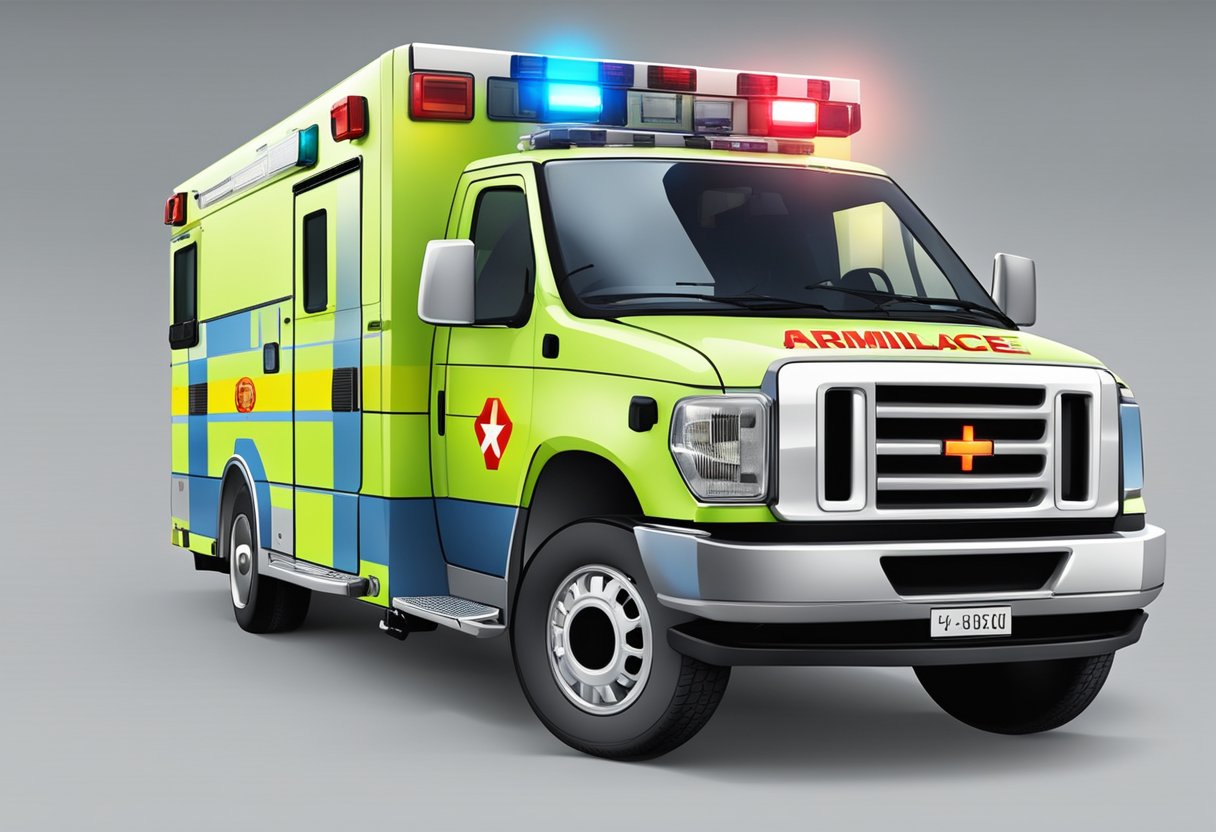 Uma ambulância com luzes piscando e sirenes acelerando por várias regiões e contextos diferentes.