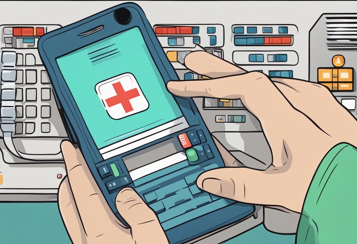Uma pessoa discando o número de emergência de uma ambulância em um telefone