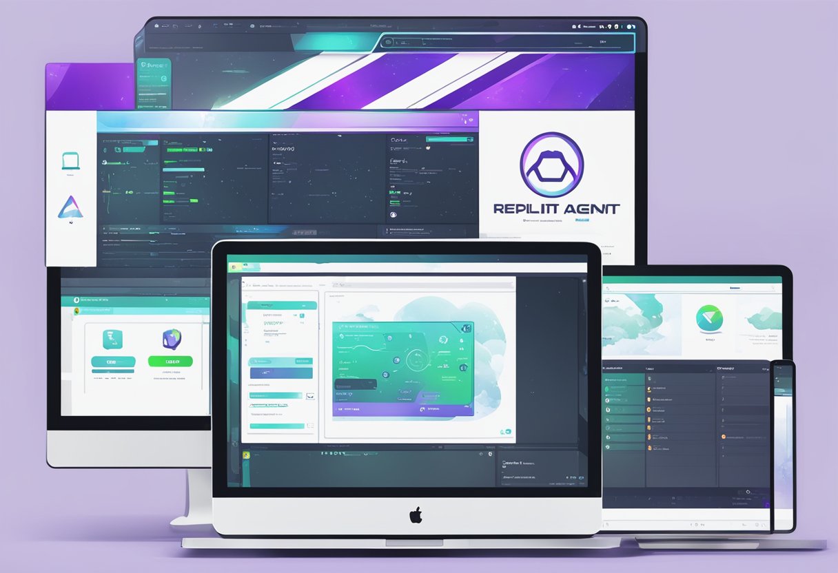 Uma tela de computador exibindo o logotipo do Replit Agent e uma interface de usuário com informações de acesso e preços