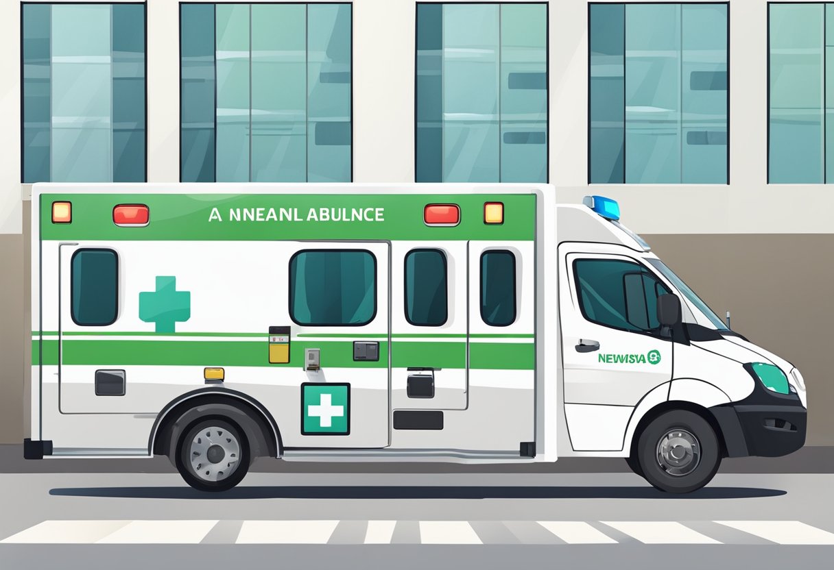 Ambulância Neonatal: Transporte Seguro para Recém-Nascidos Críticos 8 Uma ambulância neonatal estacionada em frente a um hospital, com equipe médica e equipamentos prontos para atender os recém-nascidos.