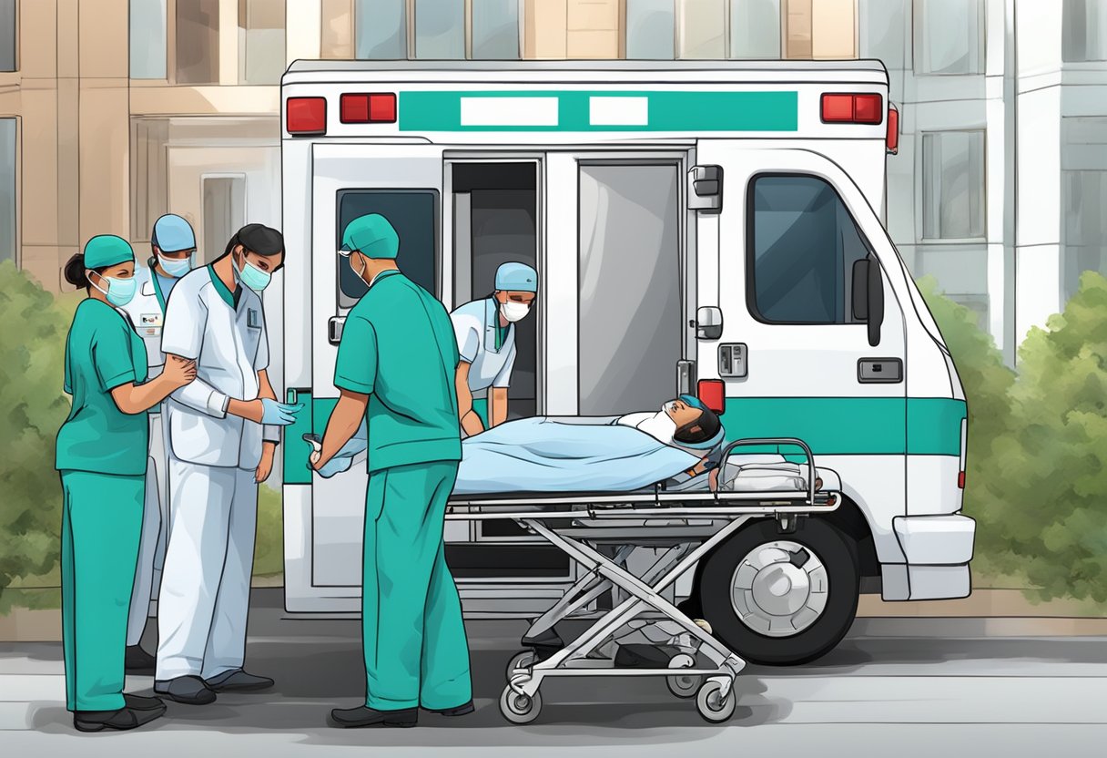 Uma ambulância neonatal cercada por profissionais de saúde