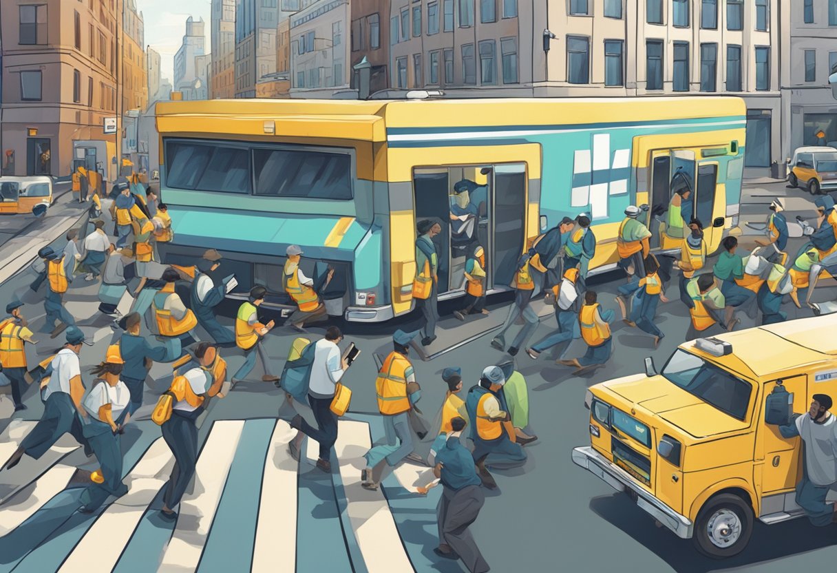 Uma ambulância acelerando por uma rua movimentada da cidade, com pessoas nas calçadas discando freneticamente seus telefones em busca de ajuda.