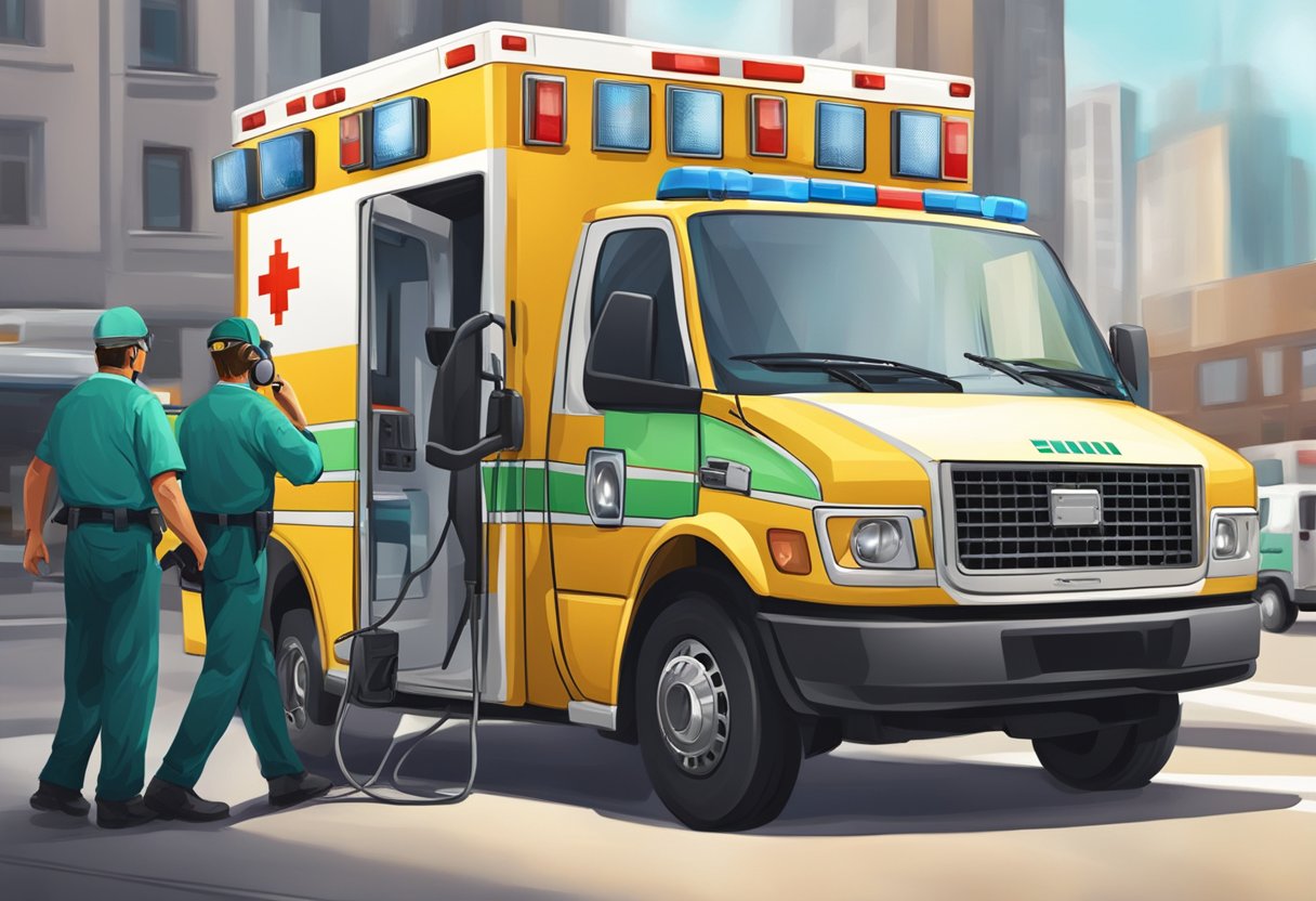 Uma chamada de emergência internacional de ambulância em andamento