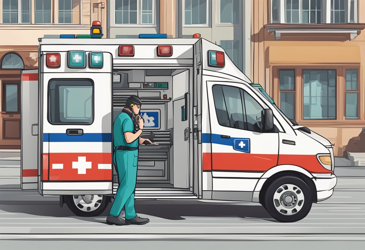 Uma pessoa discando uma ambulância de emergência em um telefone