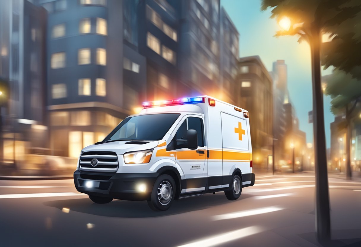 Ambulância Branca: Importância no Atendimento de Emergências 5 Uma ambulância branca em movimento com luzes intermitentes e sirenes