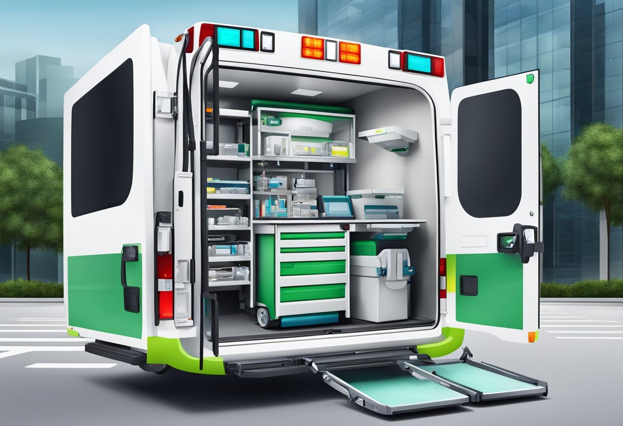 Uma ambulância moderna com equipamentos e tecnologia médica avançados