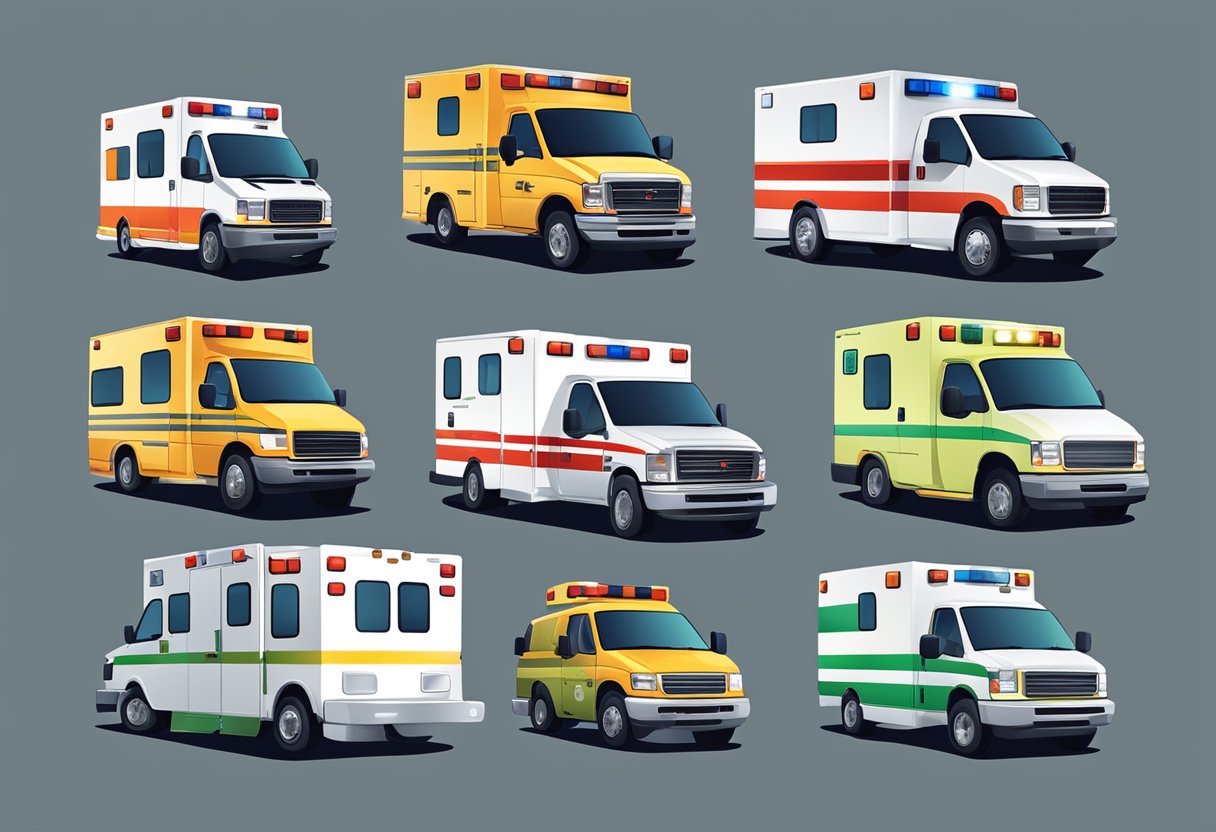 Várias opções de serviço de uma empresa de ambulância representadas em uma ilustração