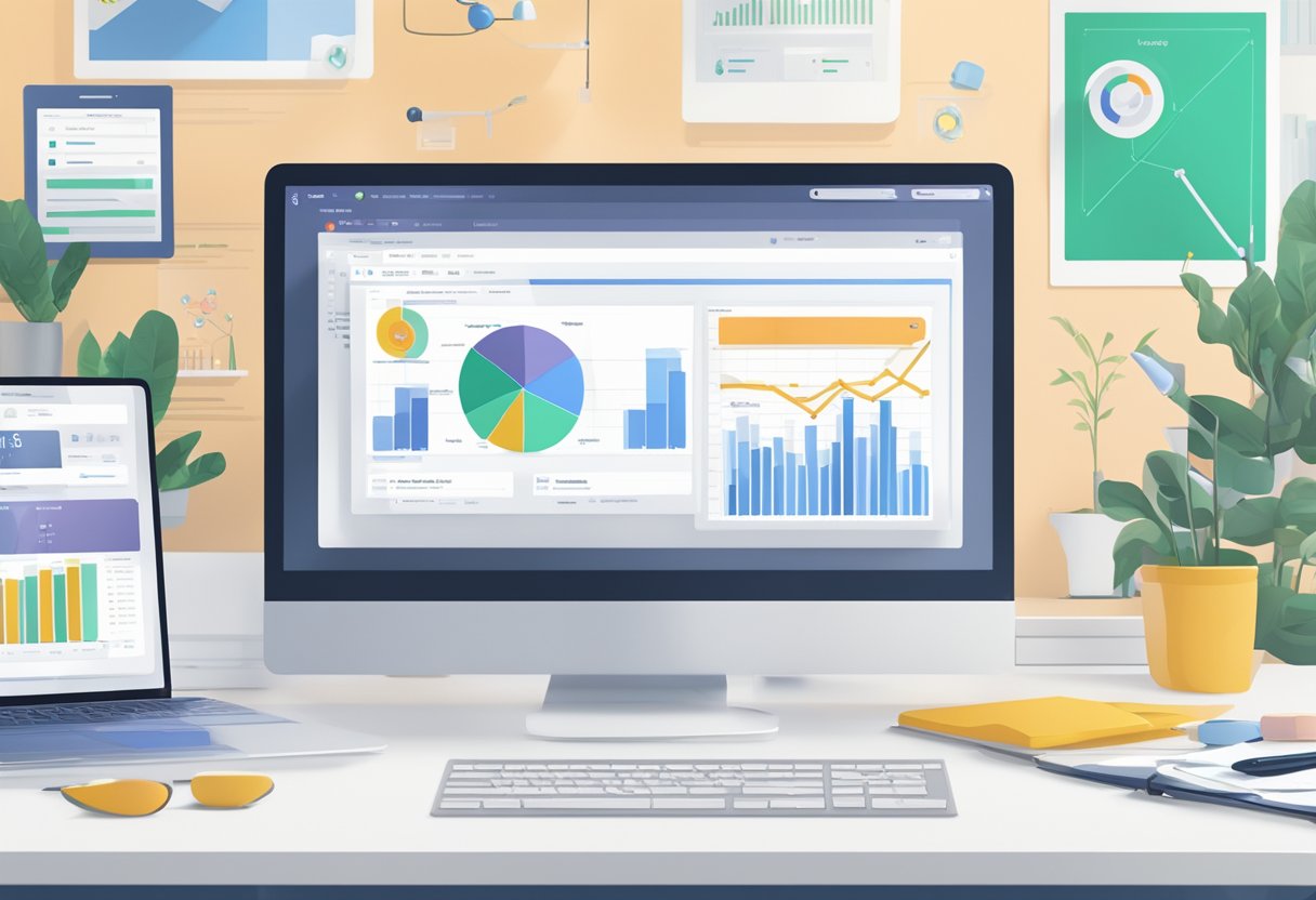 A computer screen displaying VidIQ's keyword and SEO tools in action, with various data and analytics visible