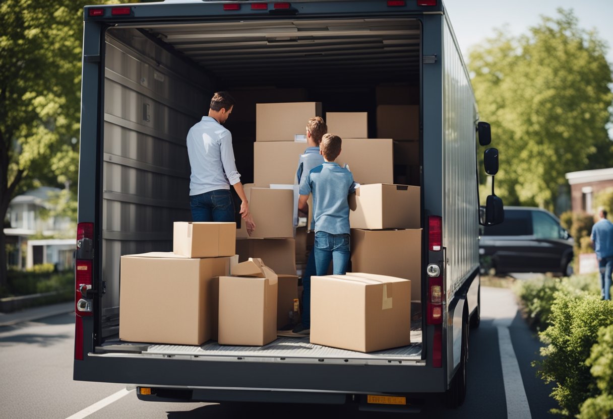 A family's belongings being loaded onto a large moving truck for a long-distance relocation