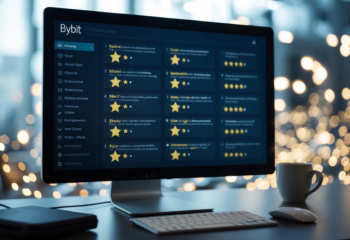 A computer screen displaying various star ratings and comments about BYBIT