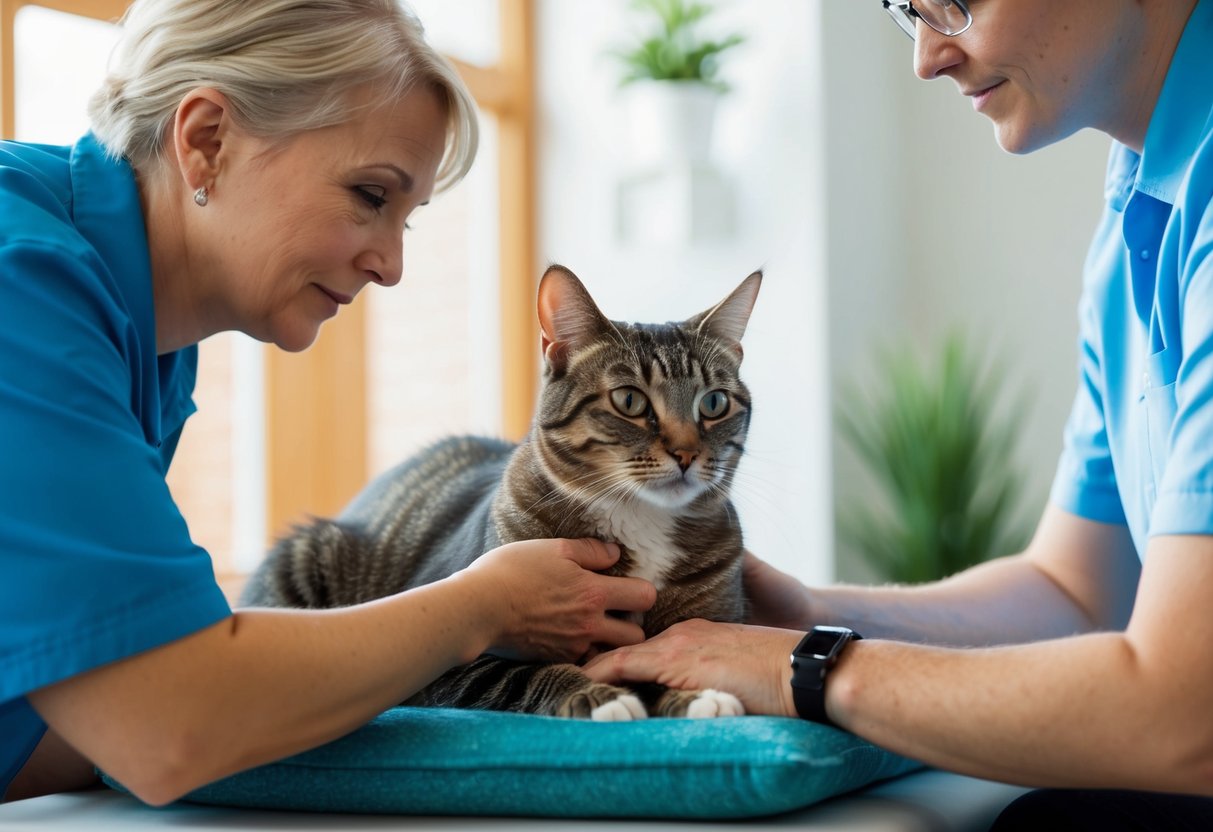 Eine Katze erhält Verhaltenstherapie von Experten in einer ruhigen, kontrollierten Umgebung.