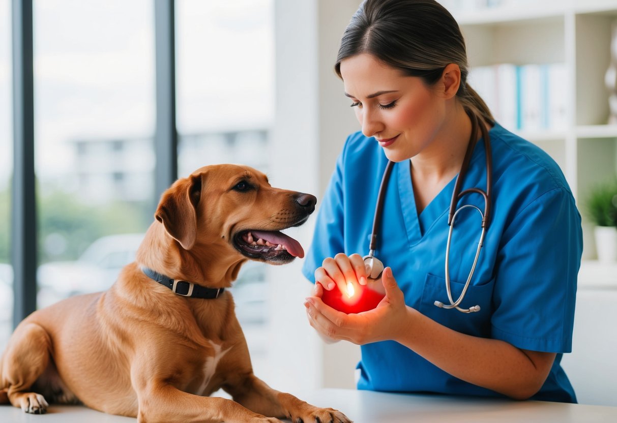 Eine Person, die sorgfältig mit Hunden mit Herzproblemen umgeht und sich um sie kümmert