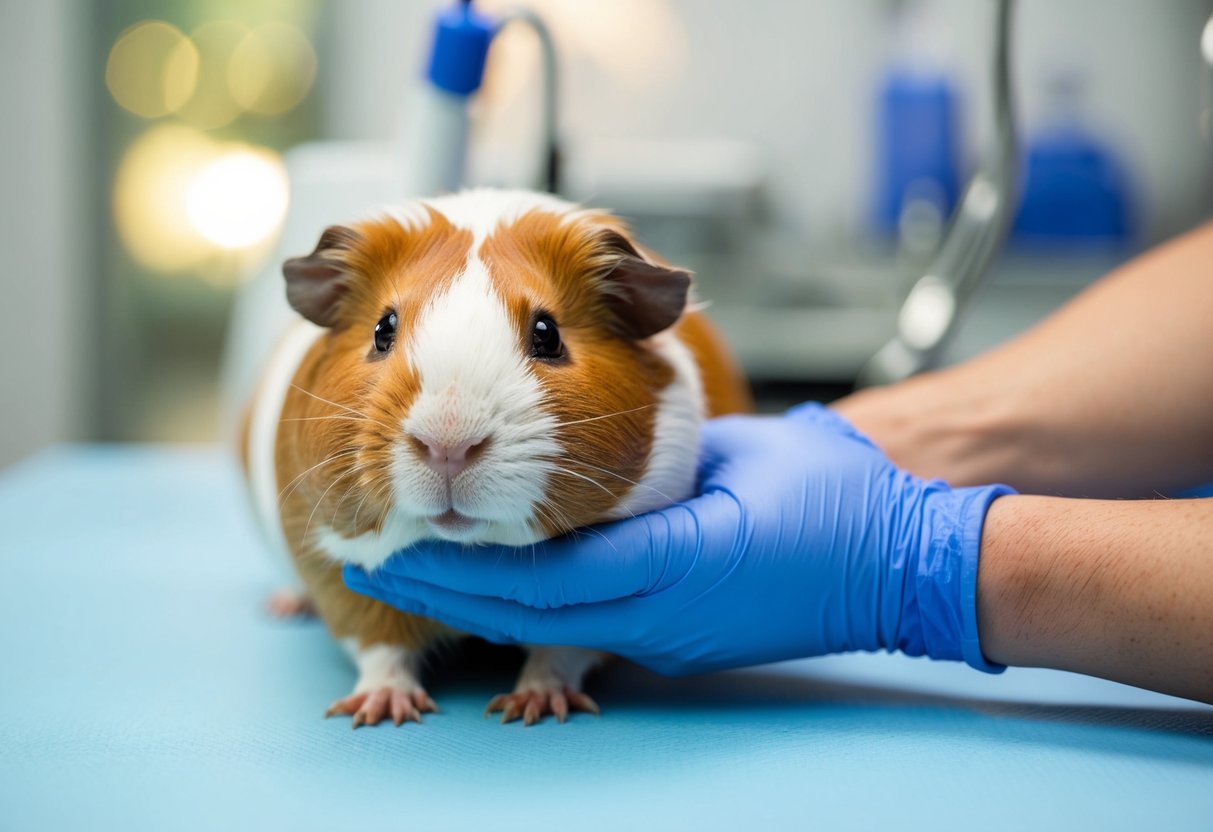 Ein älteres Meerschweinchen, das spezielle Behandlungen und Therapien in einer Tierklinik erhält.