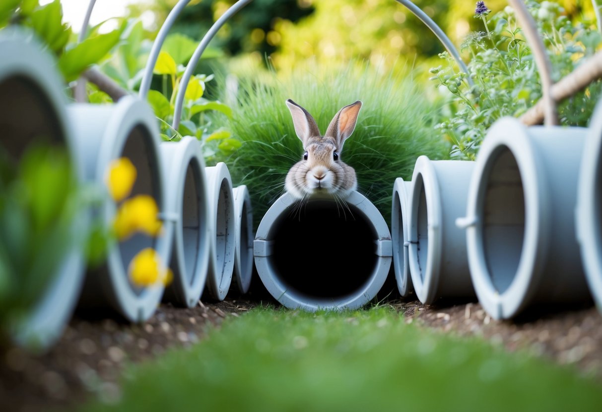 Ein Netzwerk von Tunneln, die in einen Garten integriert sind, mit einem Kaninchentunnel als Mittelpunkt.