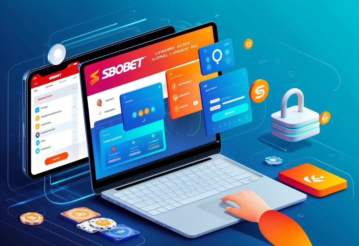 Antarmuka digital yang dinamis dan modern yang menampilkan akses tanpa batas serta permainan yang aman dan cepat dari tautan alternatif terbaru SBOBET