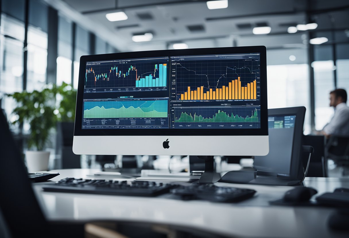 A group of financial charts and graphs displayed on a computer screen, with various risk management and mitigation strategies highlighted