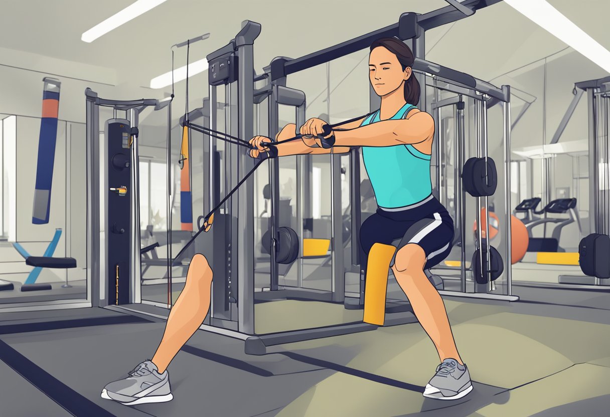 En person, der bruger modstandsbånd til træning i et fitnesscenter