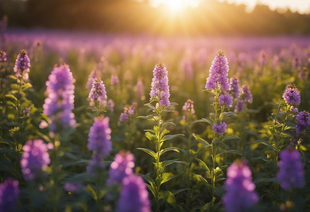 A radiant beam of light shining down on a vast field of vibrant, blooming flowers, symbolizing the healing and restoration available to all through God's love and grace