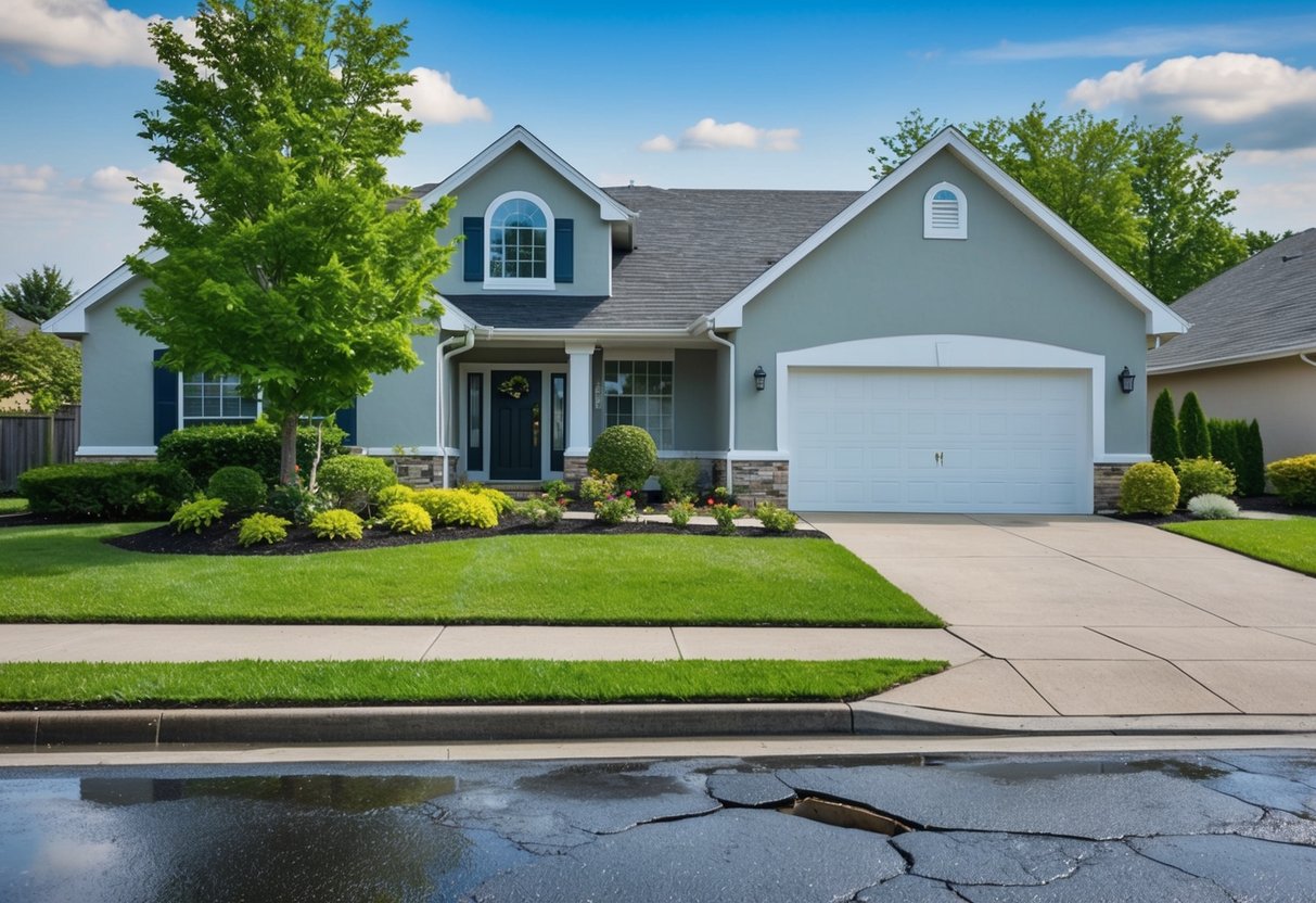 A well-maintained investment property with clean landscaping and a fresh coat of paint, but with a leaking roof and cracked driveway