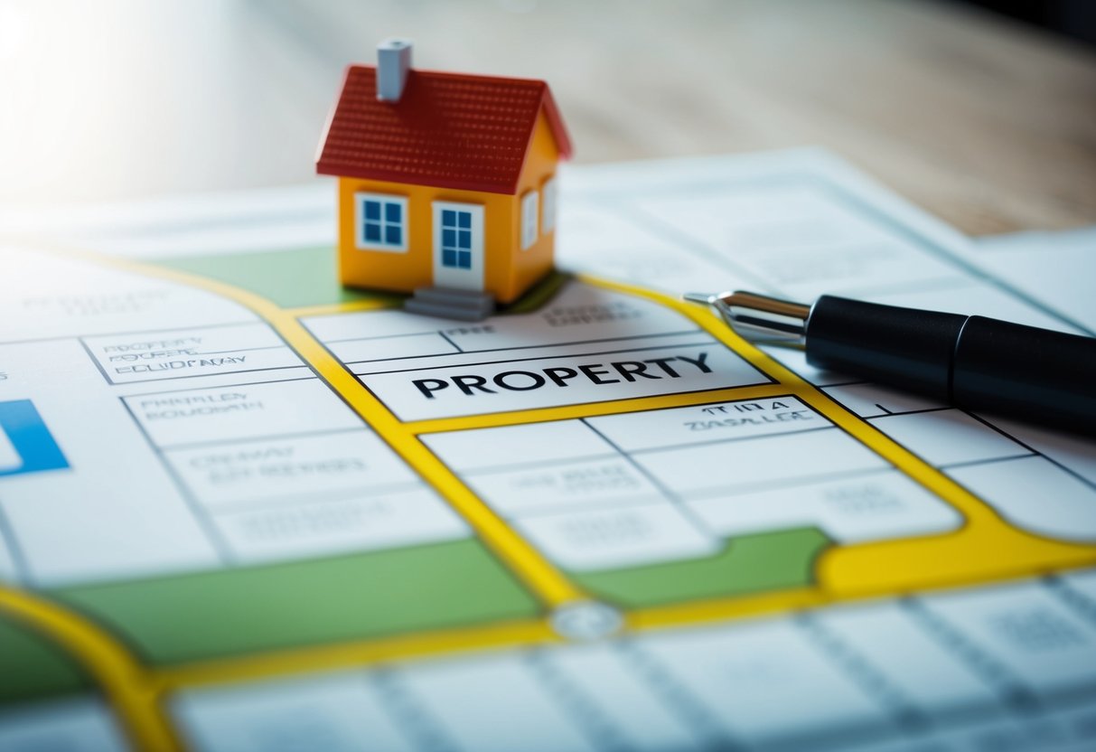 A property map with clear boundary lines and zoning regulations displayed