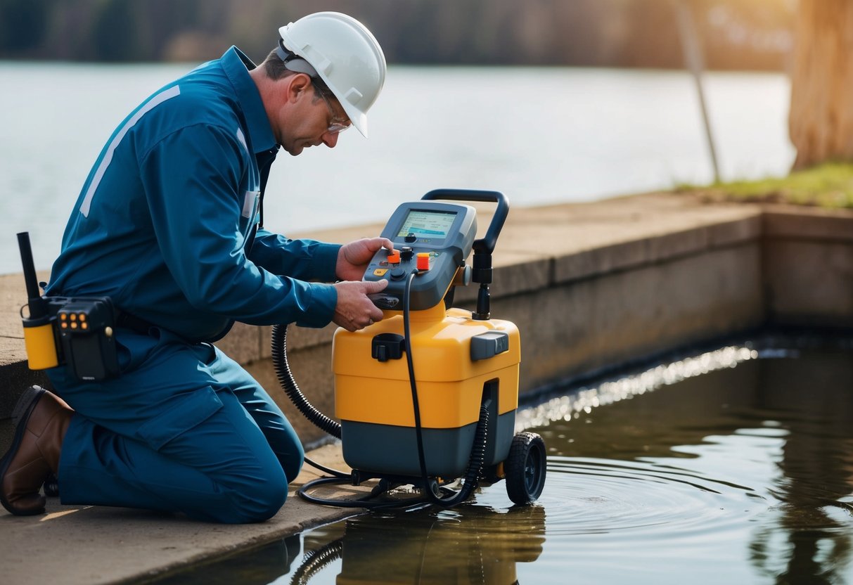 A technician using specialized equipment to detect underground water leaks