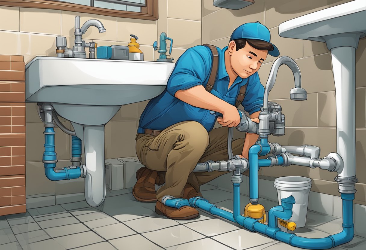 A plumber in Cheras carefully inspecting pipes under a sink