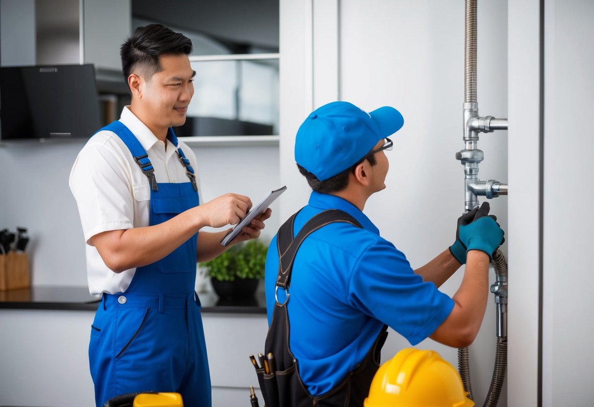 A plumber in Petaling Jaya communicates with a client while providing support for a plumbing issue