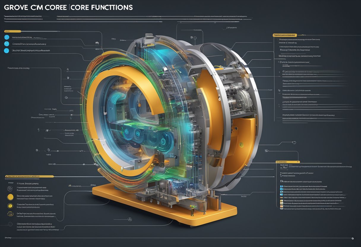 A computer screen displaying the intricate layout of Groove cm's core functions, with various tabs and features highlighted for detailed analysis