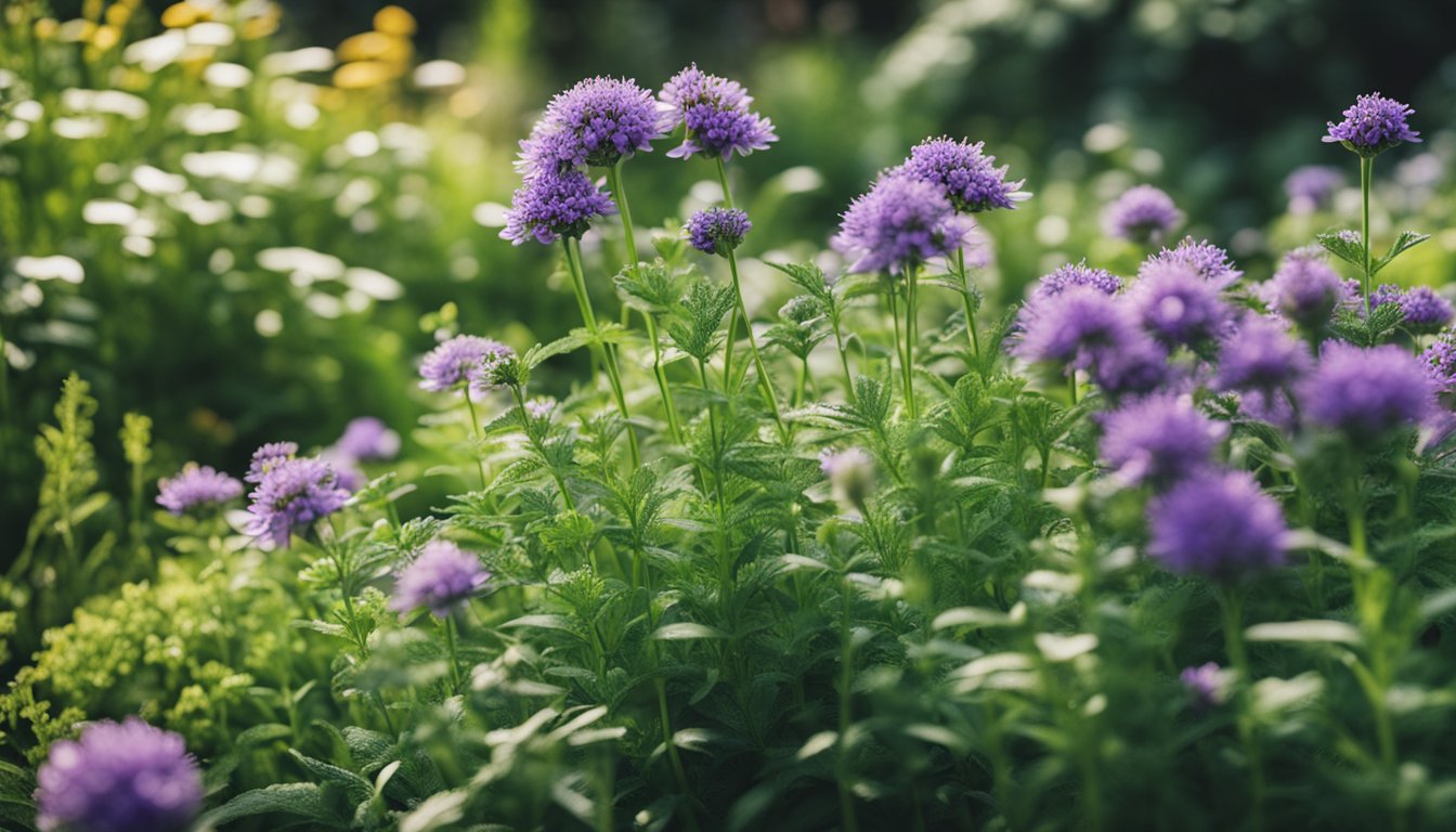 Lush garden bed with 9 herbs in full bloom