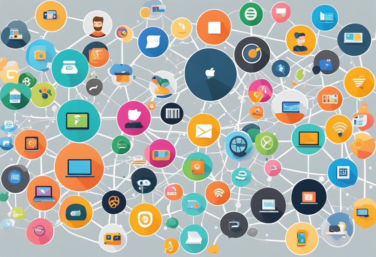 A network of interconnected digital platforms and channels, with various brands and influencers promoting products and services through affiliate links