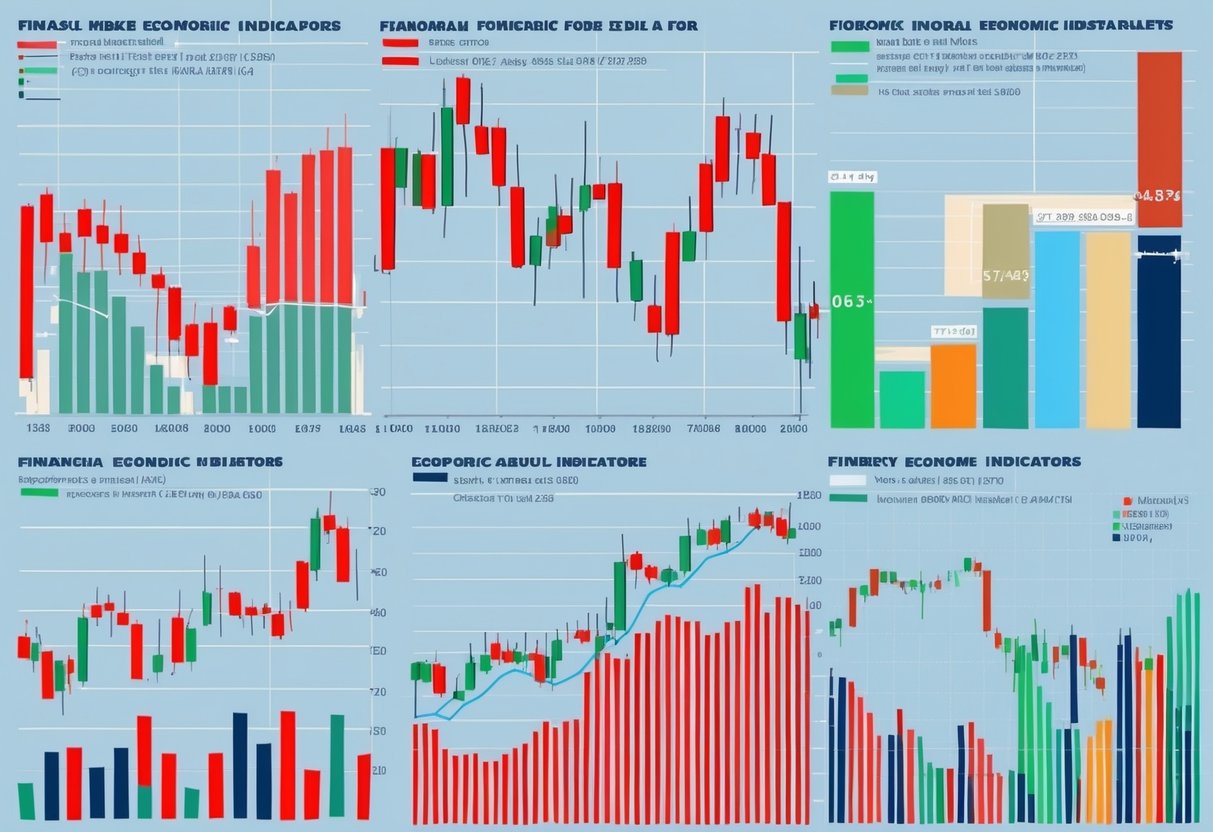 A series of financial charts and graphs representing various economic indicators in the forex market